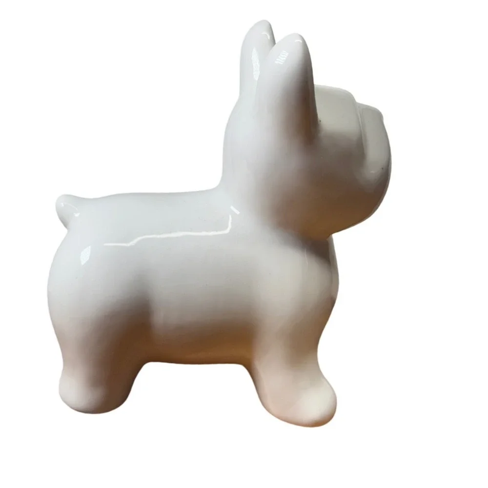 White Ceramic French Bulldog Figurine Gold Accents Minimalist Dog Statue Decor